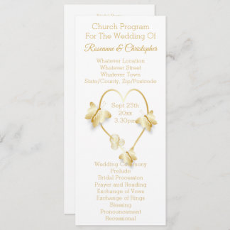 Wedding Program Gold Coloured Heart Butterfly Programme