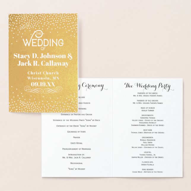 WEDDING PROGRAM Gold Confetti Typography (Display)