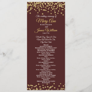 Wedding Program Gold Faux Glitter Confetti Marsala Programme