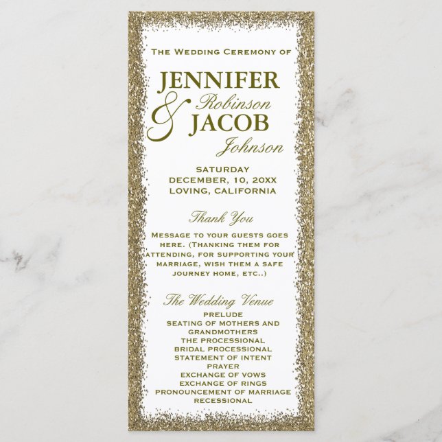 Wedding Program | Gold Glitter Border Programme (Front)