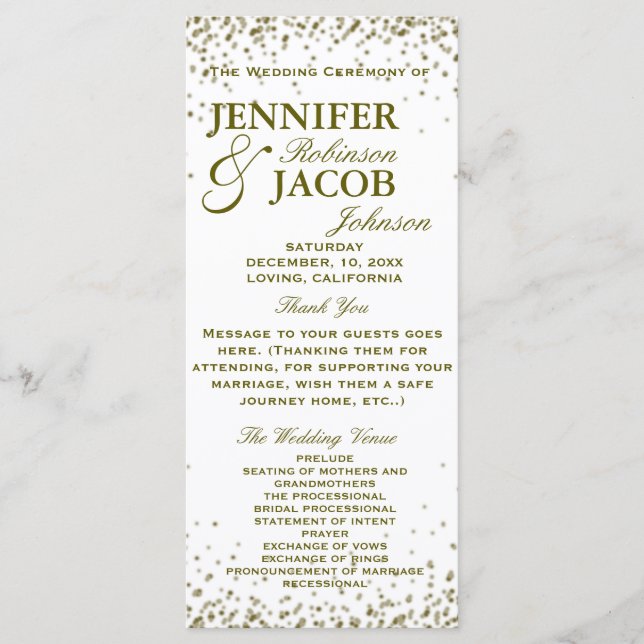 Wedding Program | Gold Glitter Confetti Programme (Front)