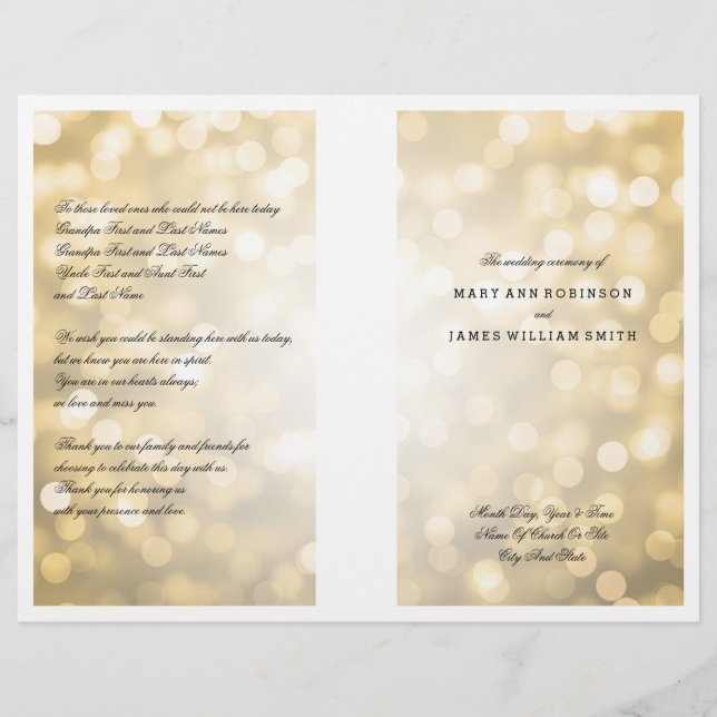 Wedding Program Gold Glitter Lights (Front)