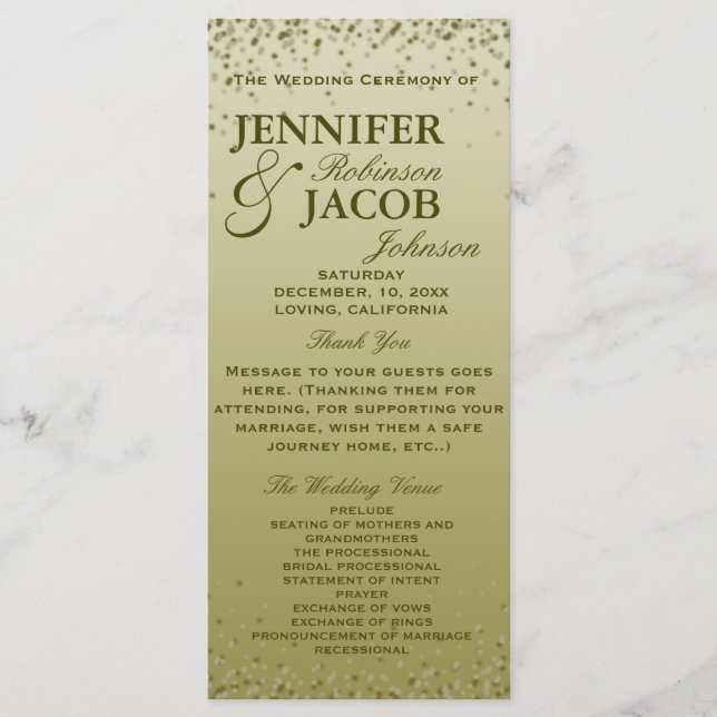 Wedding Program | Gold Gradient Glitter Confetti Programme (Front)