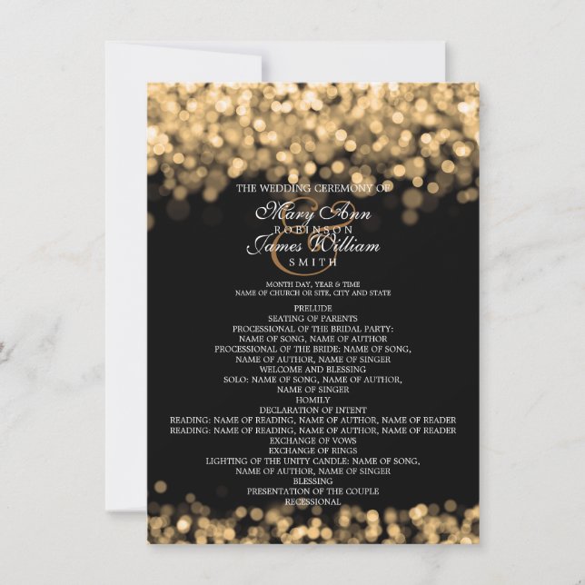 Wedding Program Gold Lights Invitation (Front)