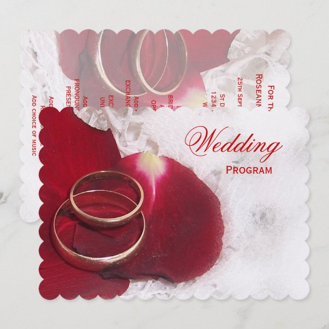 Wedding Program Gold Rings Rose Petals Programme (Front/Back)