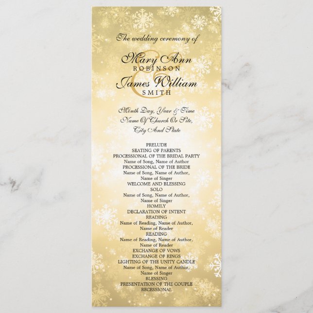 Wedding Program Gold Winter Wonderland Sparkle Programme (Front)