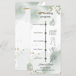 Wedding program Green and Gold Elegant Floral Programme