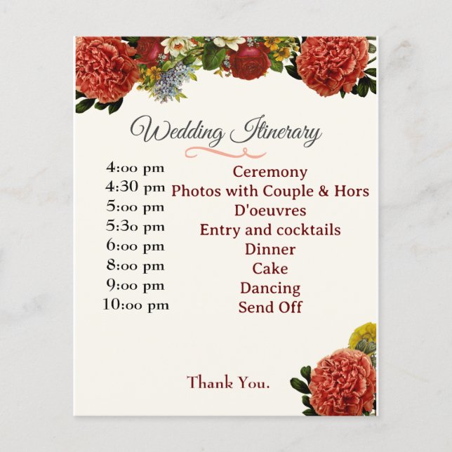Wedding Program, Itinerary, BOHO Floral Retro (Front)