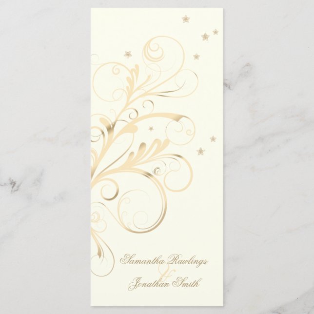 Wedding Program Ivory Gold Floral Elegant Swirl Programme (Front)