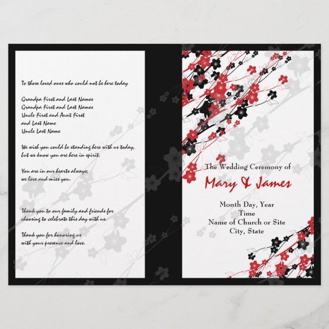 Wedding Program  Japanese Flowers Red (Front)