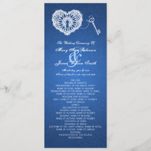 Wedding Program Key To My Heart Blue Programme