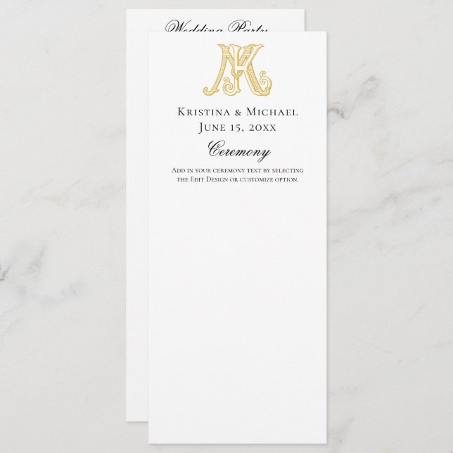 Wedding Program KM Monogram or MK Monogram Programme (Front/Back)