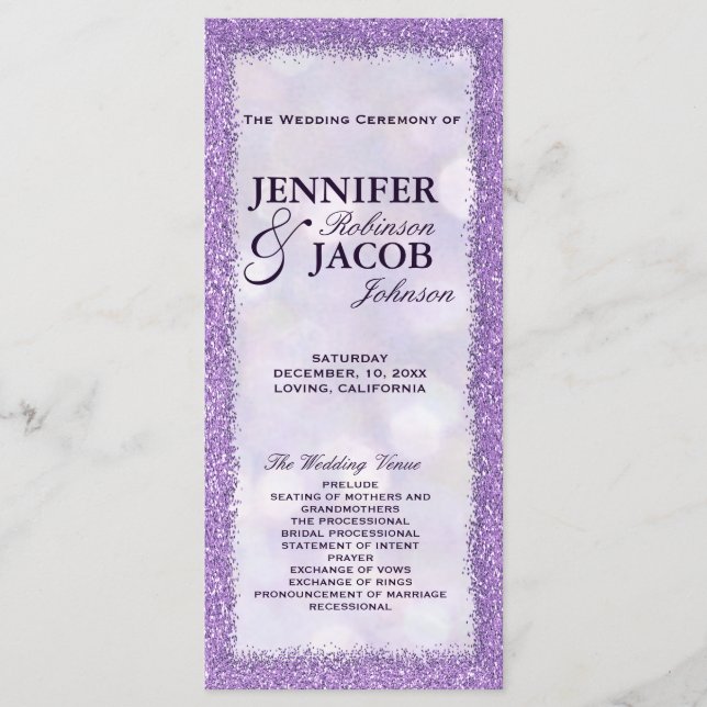 Wedding Program | Lavender with Glitter Frame Programme (Front)
