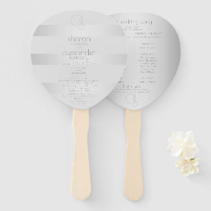 Wedding Program Luminous Silver Stripes Monogram Hand Fan