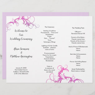 Wedding Program Magenta Flourish Tri-fold Template