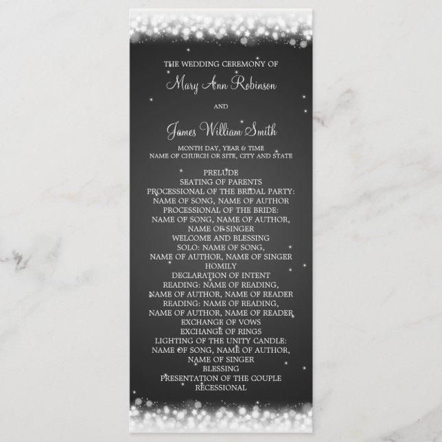 Wedding Program  Magic Sparkle Black Programme (Front)