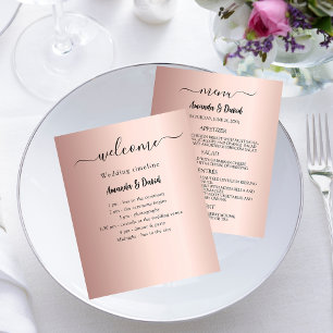 Wedding Program Menu rose gold