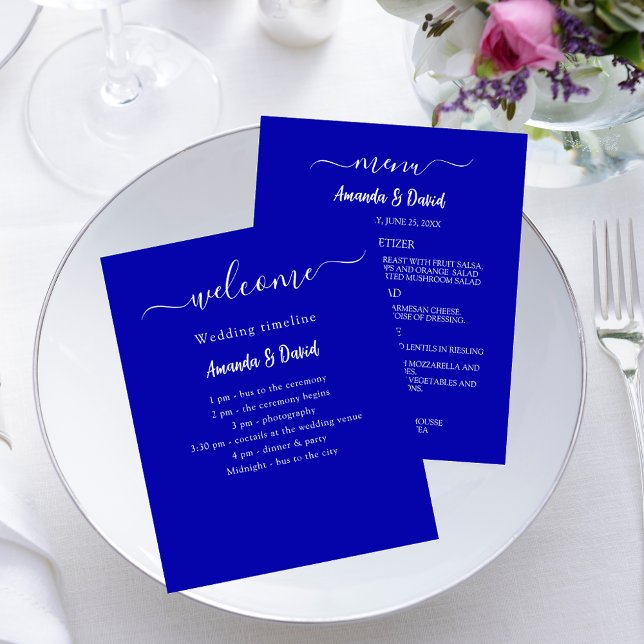 Wedding Program Menu royal blue white budget (Creator Uploaded)