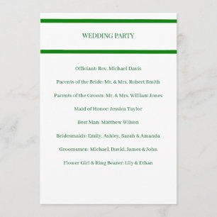 Wedding Program Minimalist Green Border Card
