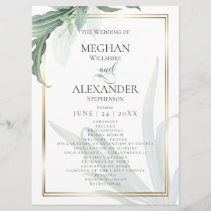 Wedding Program   Modern Elegant Tropical Leaves Menu