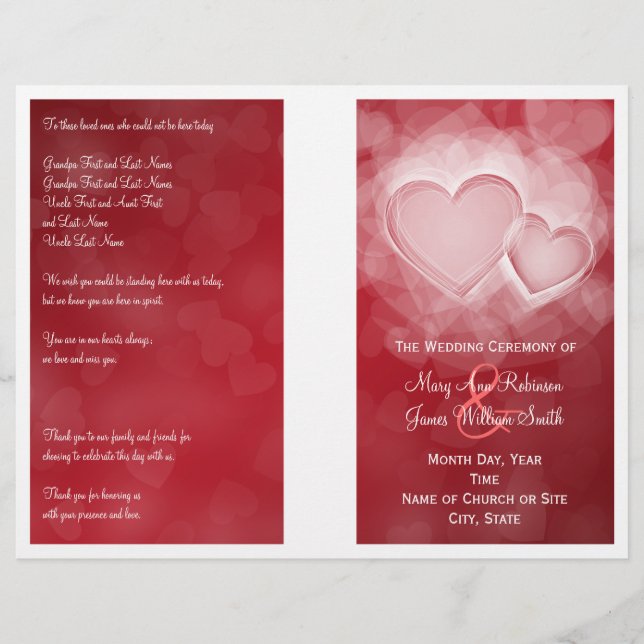 Wedding Program Modern Hearts Red (Front)
