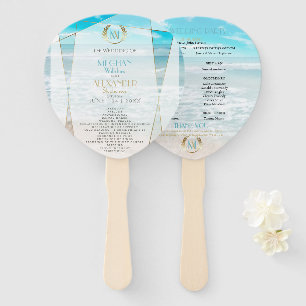 Wedding Program   Modern Monogram Geometric Beach Hand Fan