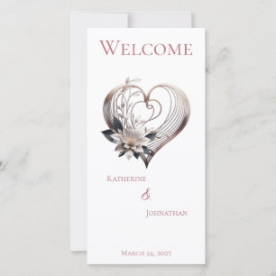 Wedding Program-Modern Pink Heart with Flowers