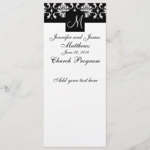 Wedding Program Monogram Black White Damask Programme