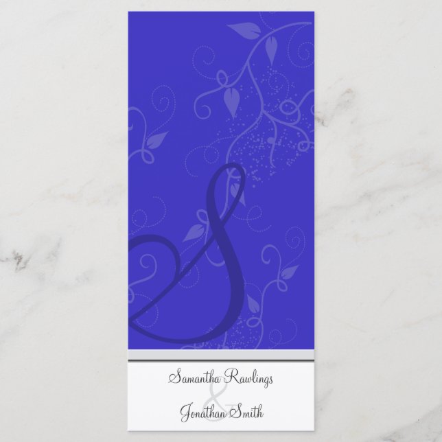 Wedding Program - Monogram Royal Blue Floral Programme (Front)