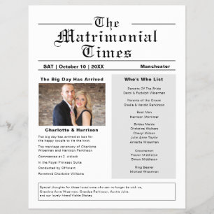 Wedding Program Novelty Newspaper Style Flyer