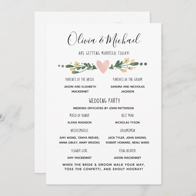 Wedding Program Order of Events Invitation (Front/Back)