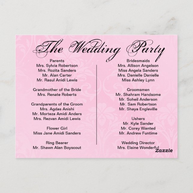 Wedding Program, page 1 of 2. Postcard (Back)