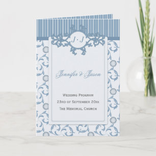Wedding Program, Pale Blue Stripes & Damask Programme