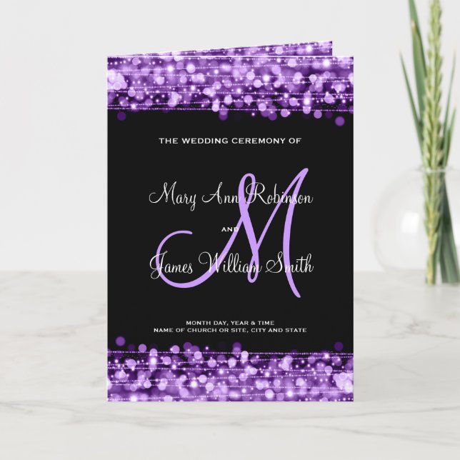 Wedding Program Party Sparkles Purple Programme (Front)