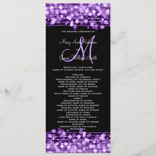 Wedding Program Party Sparkles Purple Programme (Front)