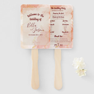 Wedding Program Peach Gold Orange Marble Party Hand Fan