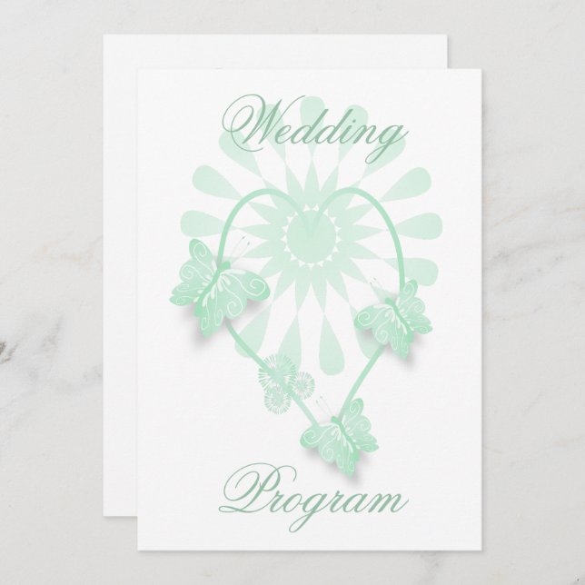 Wedding Program Peppermint Butterflies Heart Programme (Front/Back)