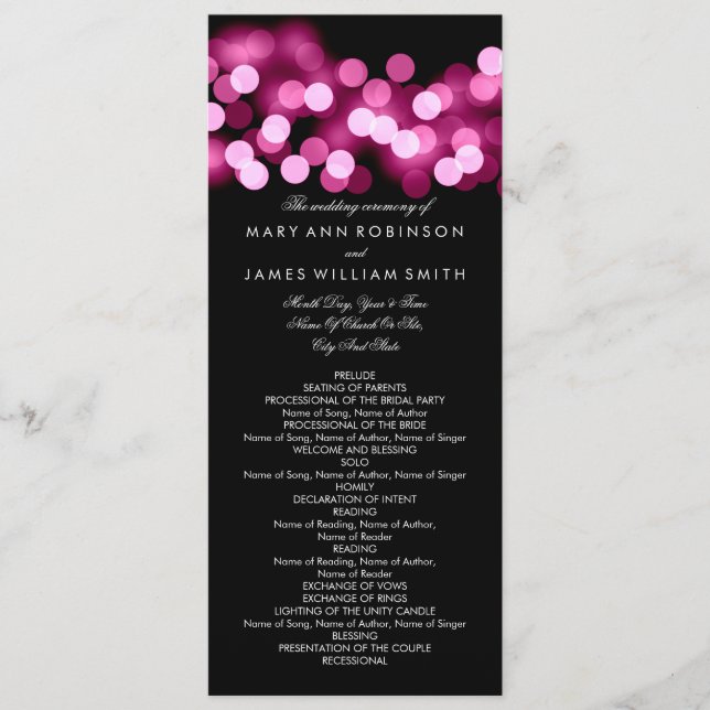 Wedding Program Pink Hollywood Glam Programme (Front)