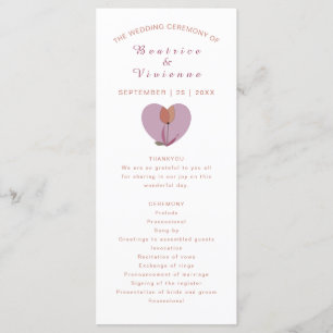 Wedding program pink love heart flower programme