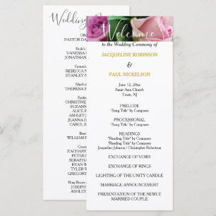 Wedding Program Pink Roses Gold Programme