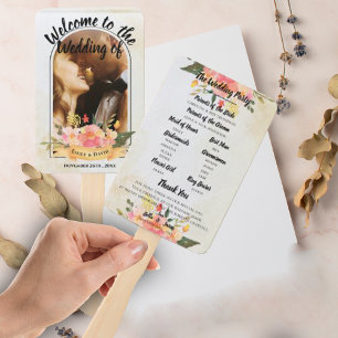 Wedding Program Pretty Peach Floral Cute WEDDING Hand Fan