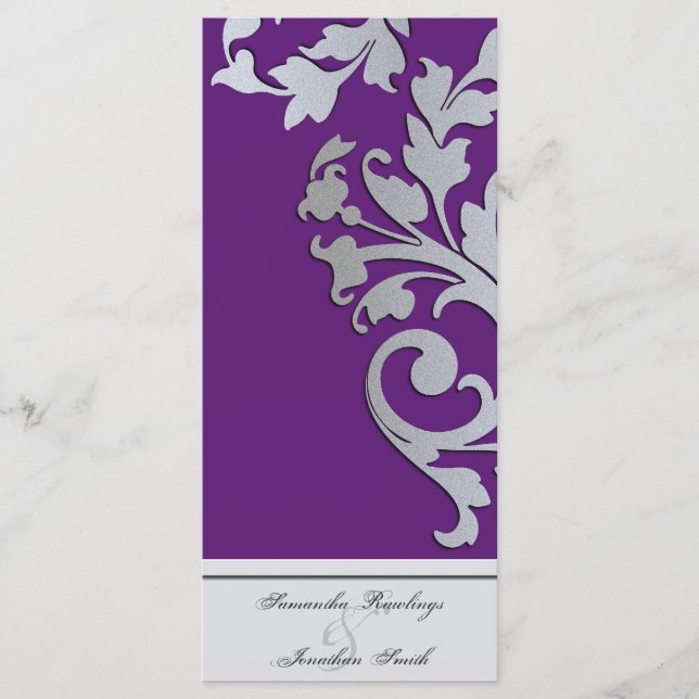 Wedding Program - Purple Silver Sparkle Swirl Programme (Front)