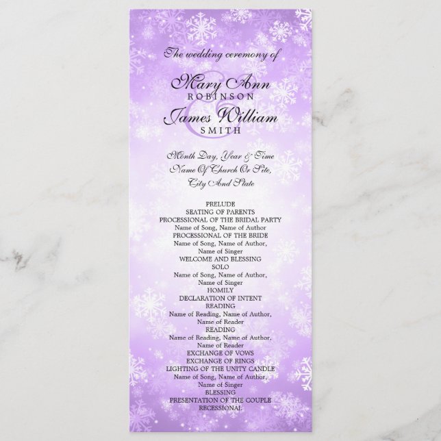 Wedding Program Purple Winter Wonderland Sparkle Programme (Front)