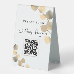 Wedding program QR code eucalyptus golden