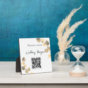 Wedding program QR code eucalyptus golden fall Plaque