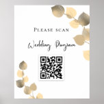 Wedding program QR code eucalyptus golden Poster<br><div class="desc">A chic white background. Decorated with watercolored golden eucalyptus,  sprigs.  Personalise and add your own QR code to your website with the wedding program.</div>