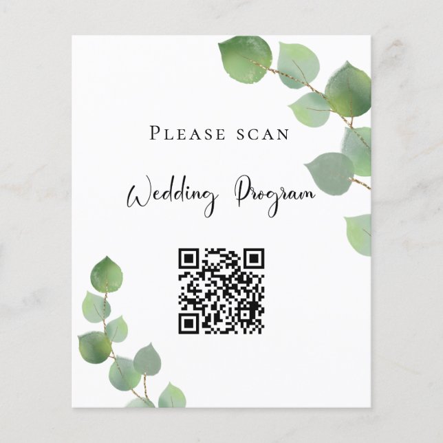 Wedding program QR code eucalyptus greenery Flyer (Front)