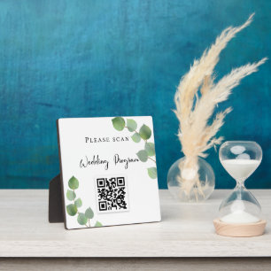 Wedding program QR code eucalyptus greenery Plaque
