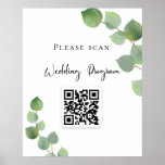 Wedding program QR code eucalyptus greenery Poster<br><div class="desc">A chic white background. Decorated with watercolored eucalyptus greenrey,  sprigs.  Personalize and add your own QR code to your website with the wedding program.</div>