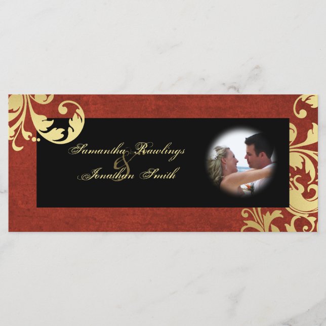 Wedding Program - Red & Gold Texture Floral Programme (Front)